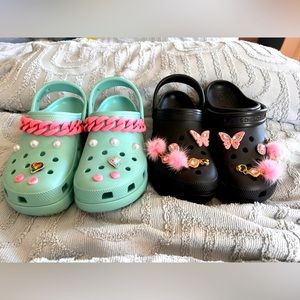 Set of 2 platform crocs teal and black womens size 10